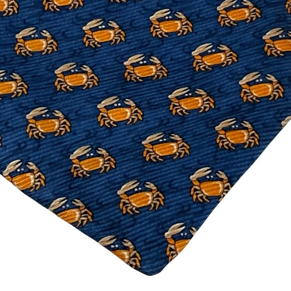 Tommy Hilfiger Blue Neck Tie with Orange Crabs 100% Silk